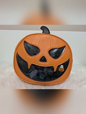 Hot Topic Pumpkin Figural Pin Collector Mini Backpack Jack O'Lantern 2 Pins New!